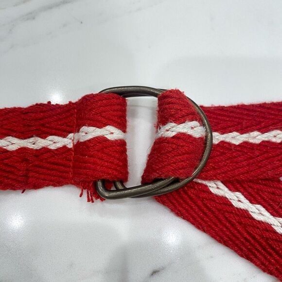 Men's Red White Fabric Belt Adjustable - Picture 5 of 6